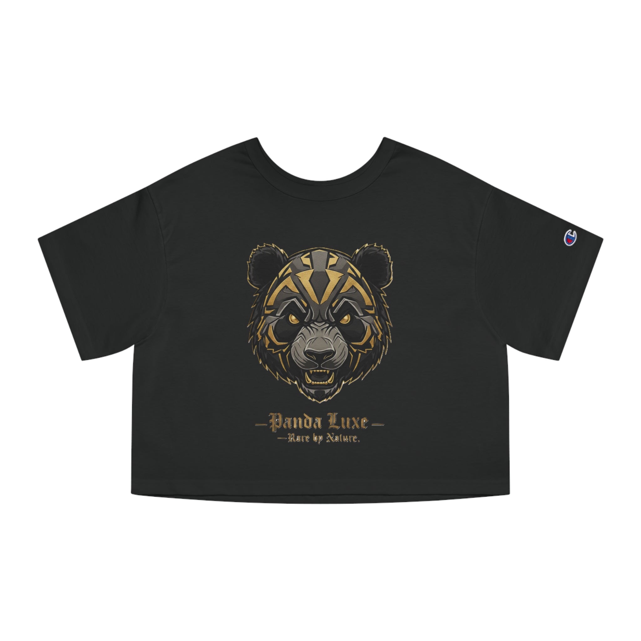 Panda Luxe Cropped Tee — Bold Tribal Panda Graphic