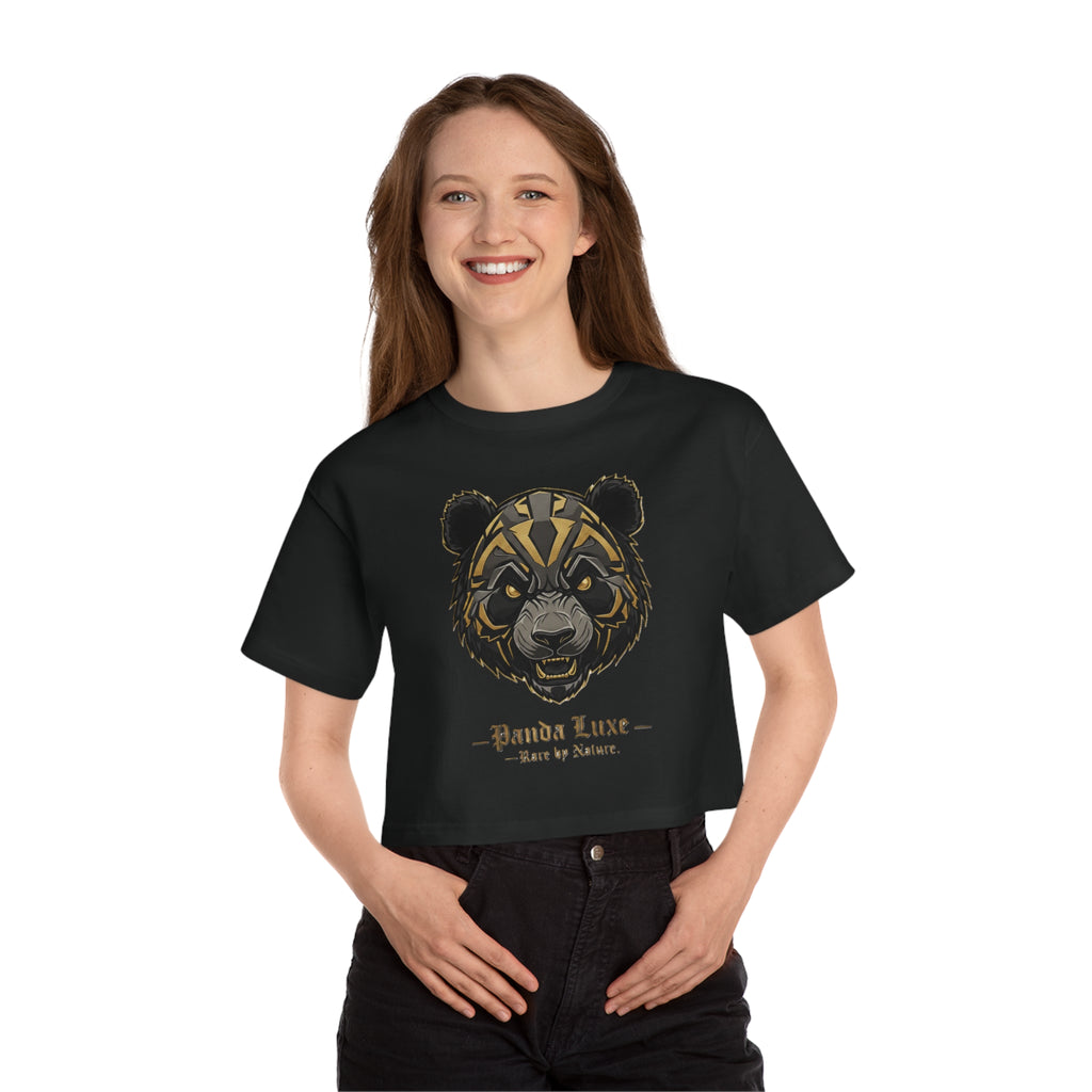 Panda Luxe Cropped Tee — Bold Tribal Panda Graphic